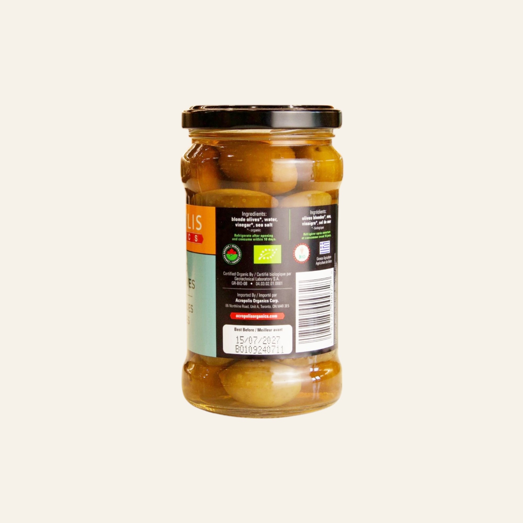 Acropolis Organic Blonde Olives 315mL