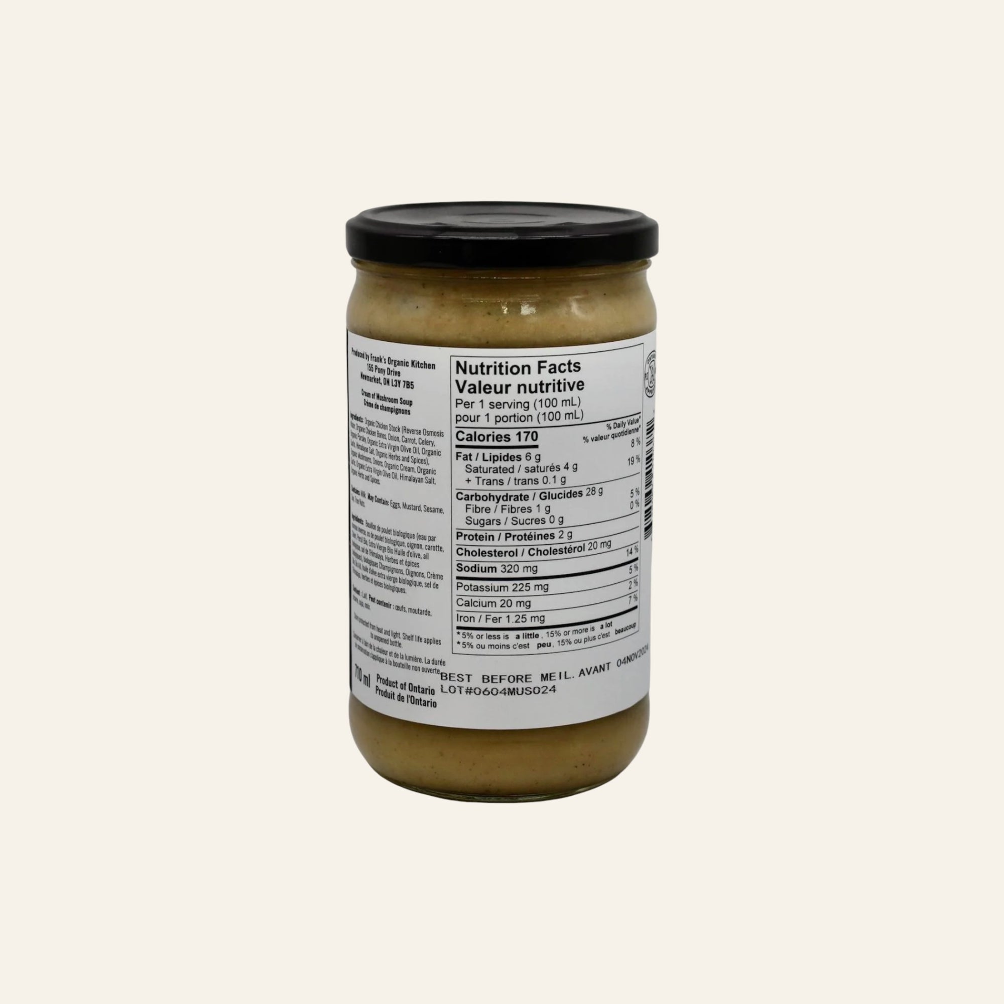 Frank's Organic Cream of Mushroom Soup 710mL