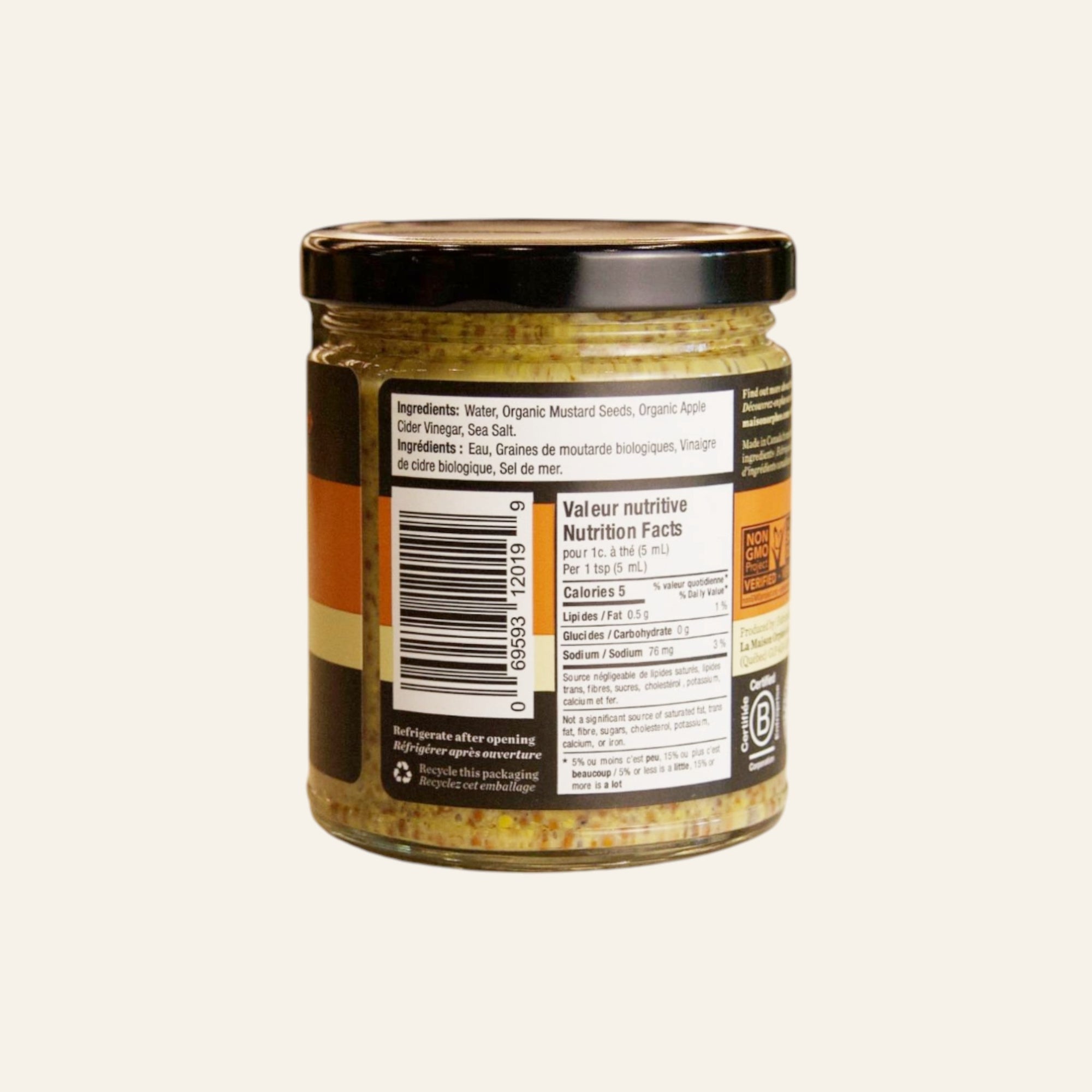 Maison Orphee Organic Old-Fashioned Yellow Mustard 250mL