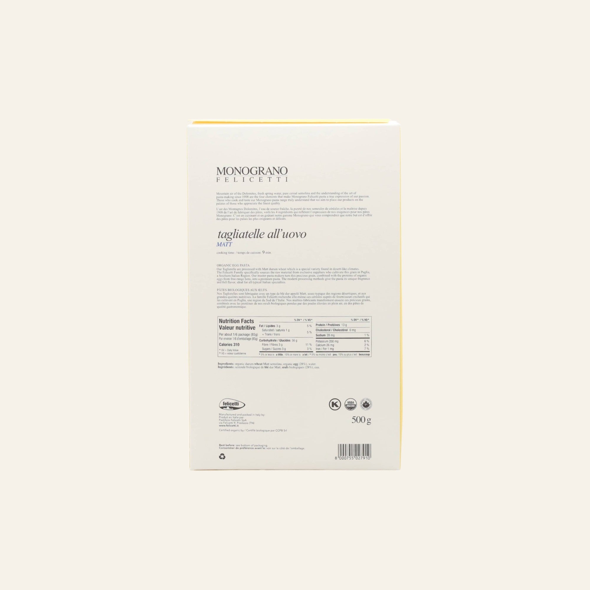Monograno Organic Tagliatelle All'Uovo Pasta 500g