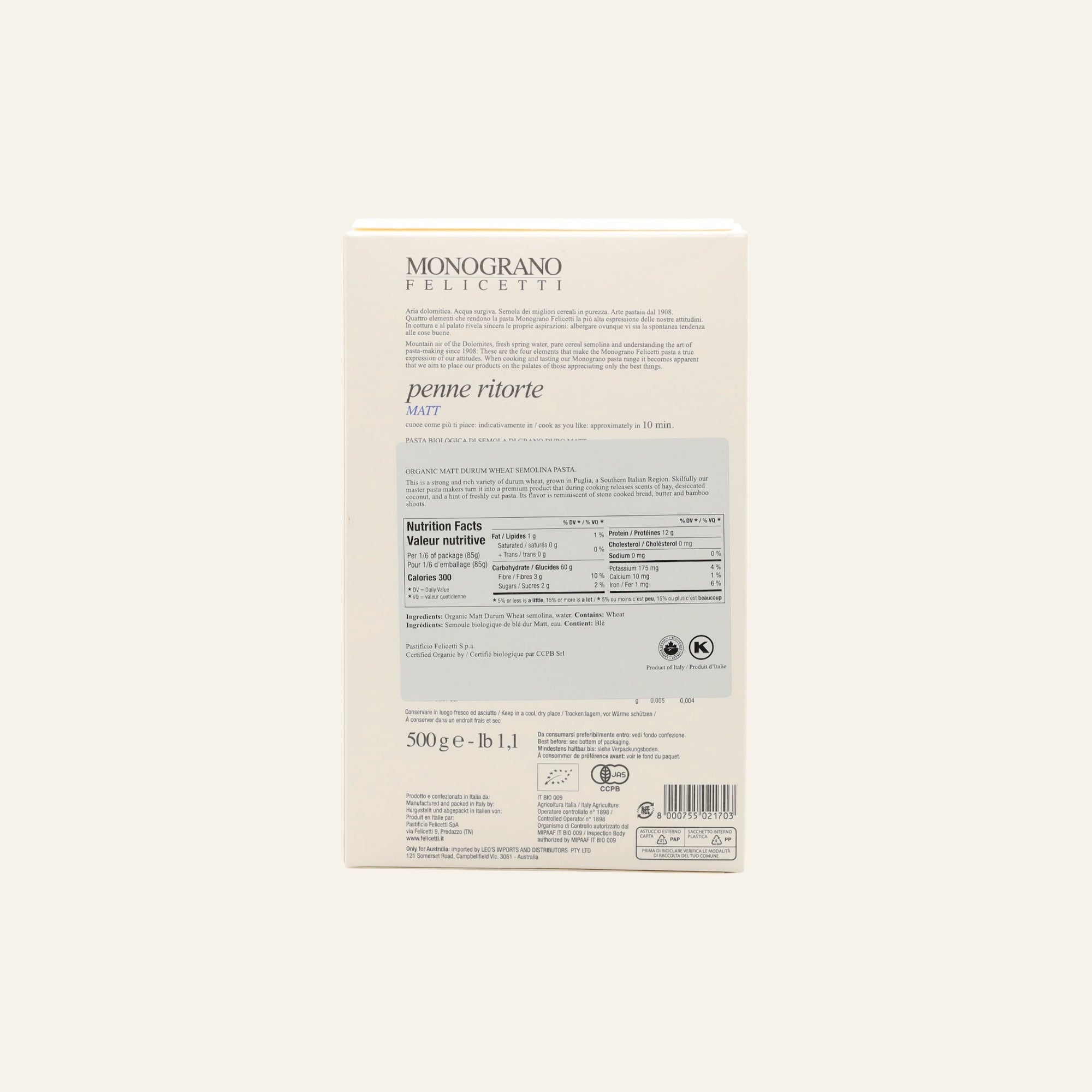 Monograno Organic Penne Ritorte 500g