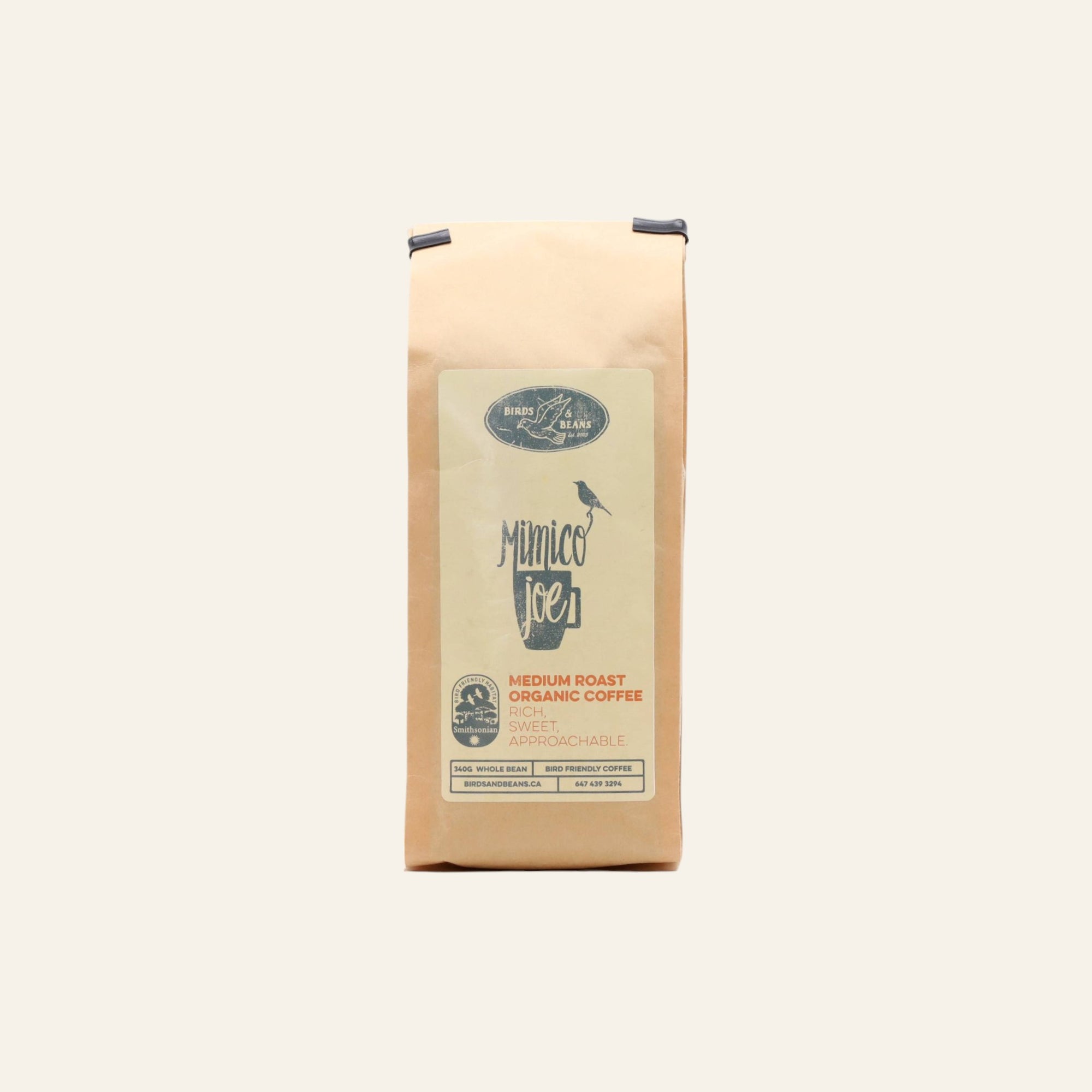 Birds & Beans Mimico Medium Roast Organic Coffee Beans 340g