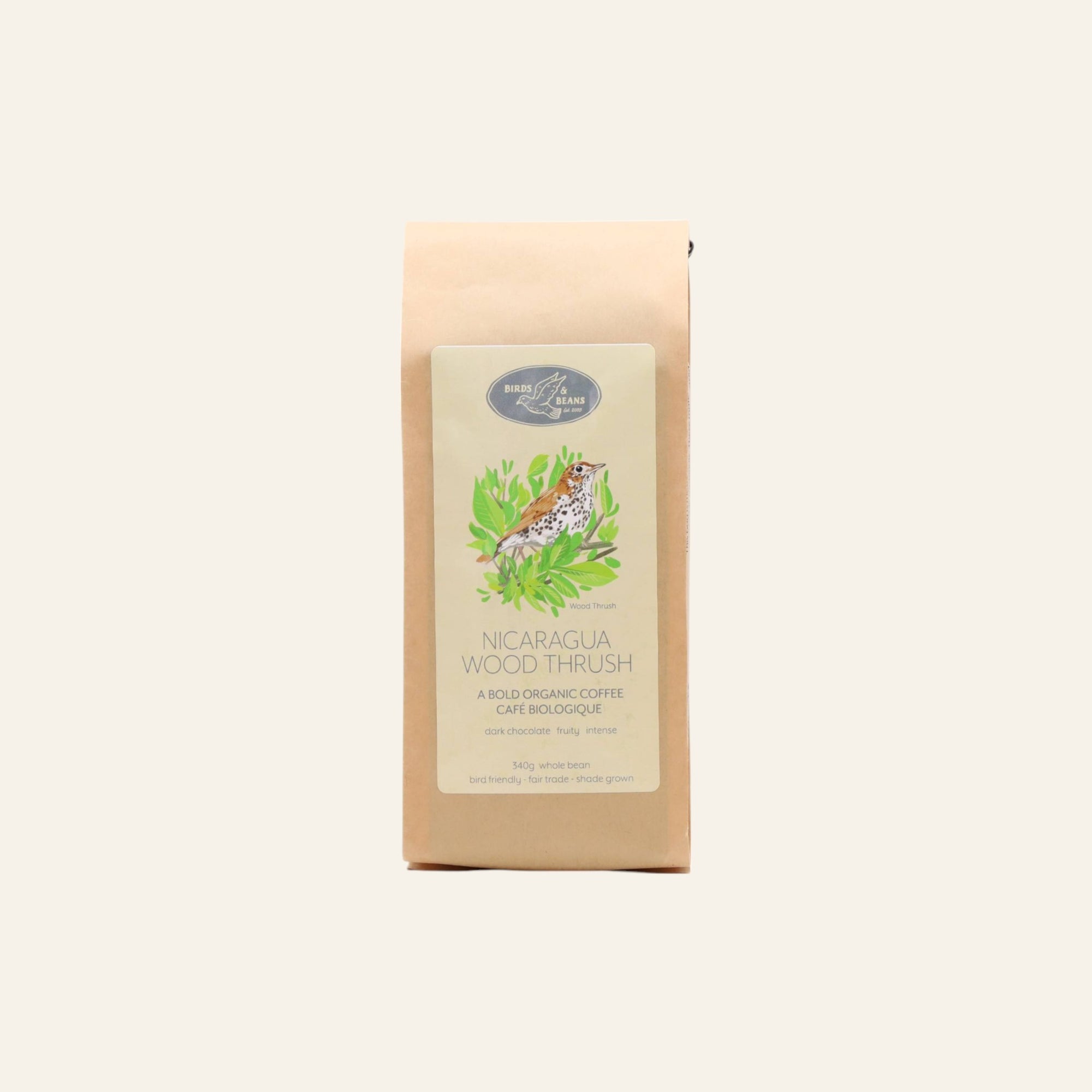 Birds & Beans Nicaragua Wood Thrush Dark Roast Organic Coffee Beans 340g