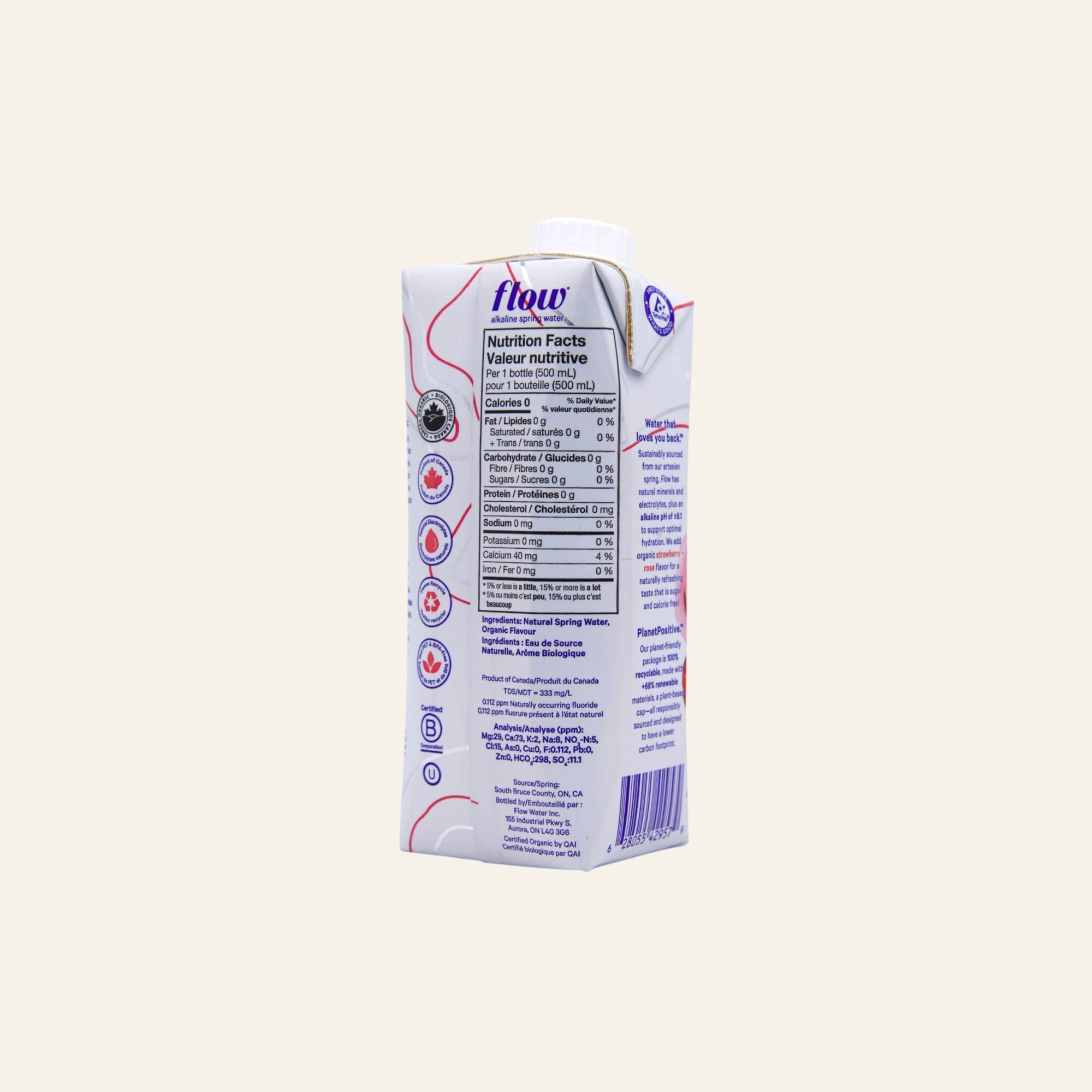 Flow Organic Strawberry + Rose Water 500mL