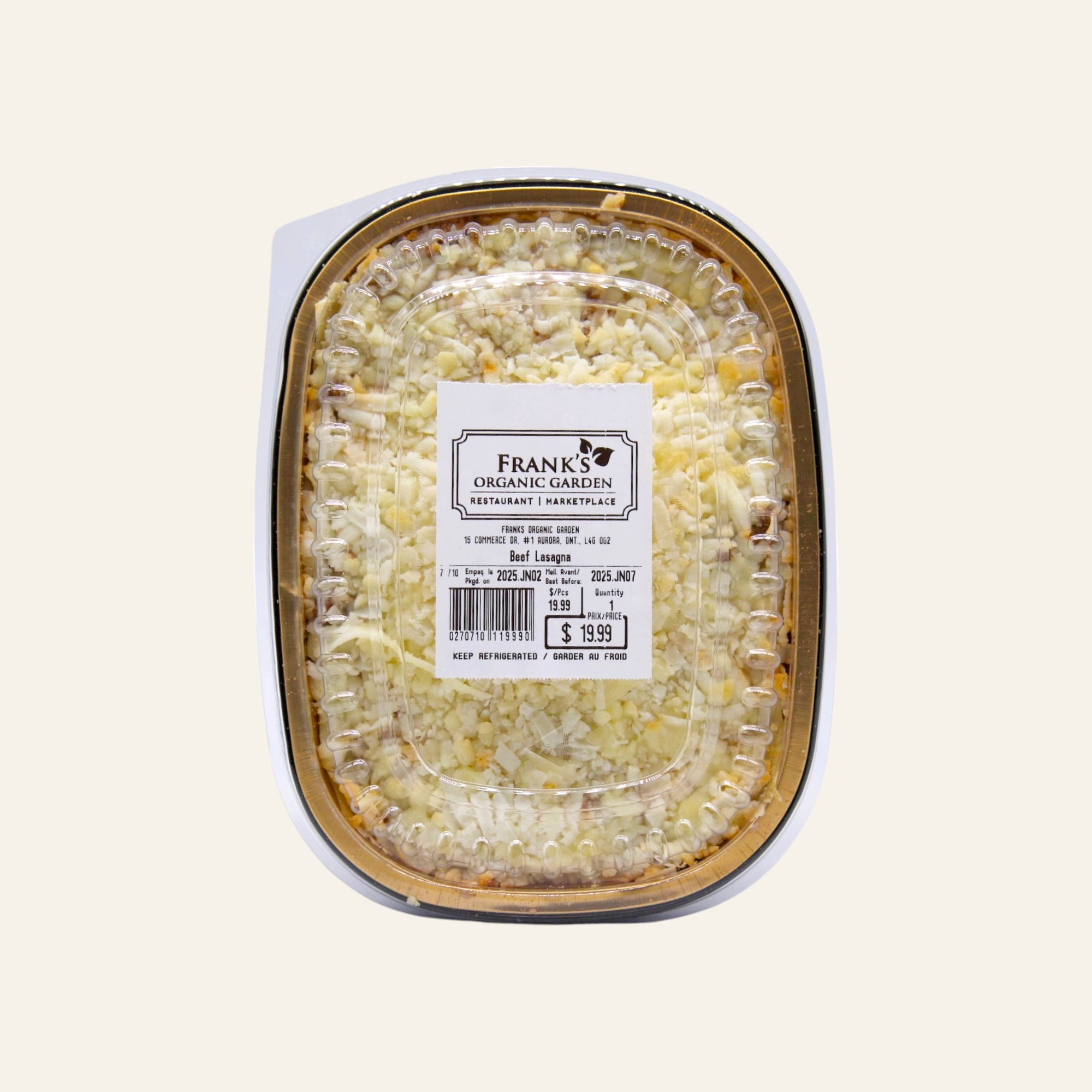 Frank's Organic Beef Lasagna