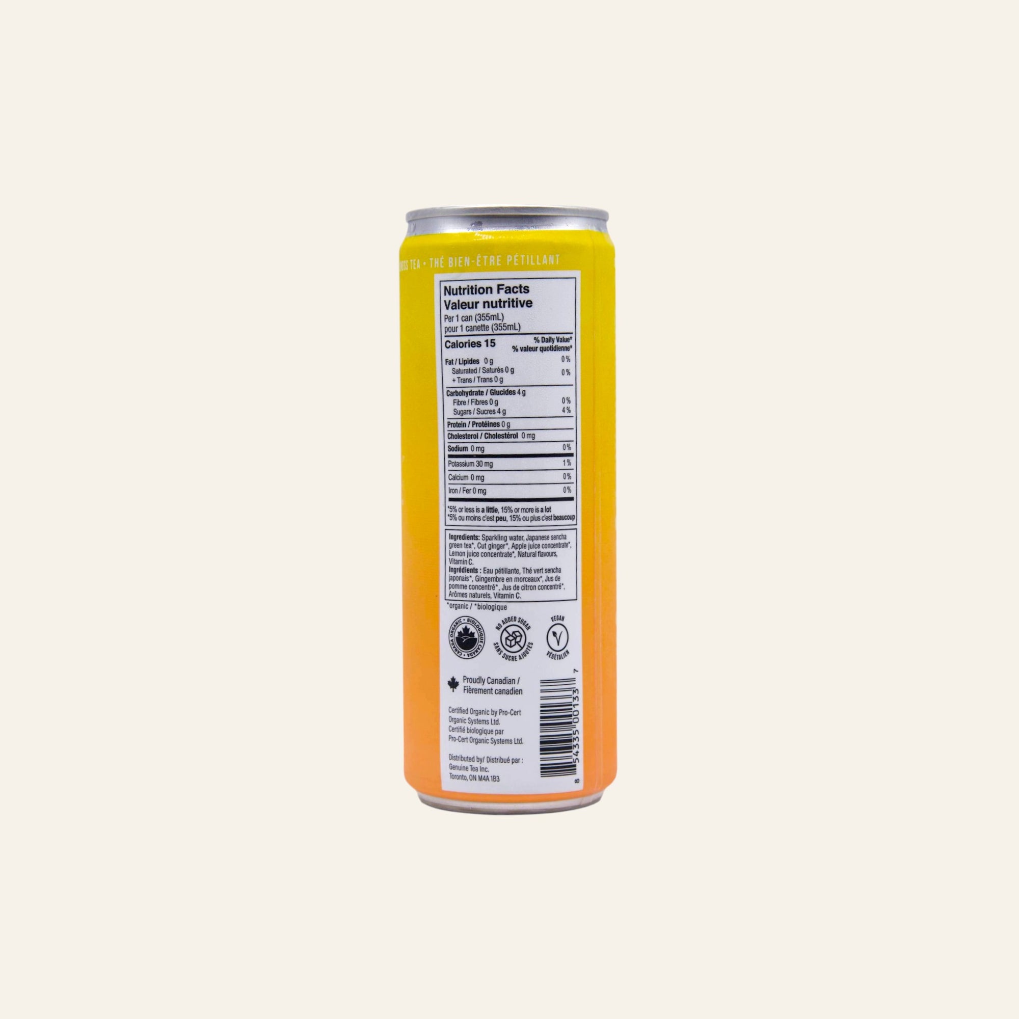 Genuine Tea Organic Lemon Ginger Sencha Sparkling Iced Tea 355mL
