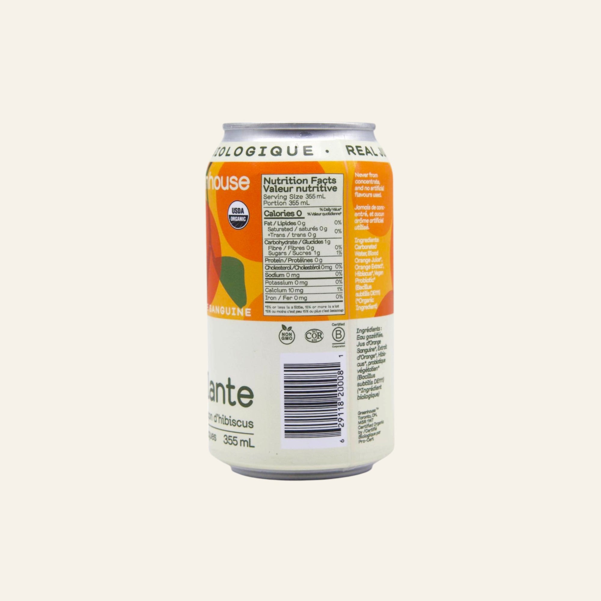 Greenhouse Organic Blood Orange Sparkling Water 355mL