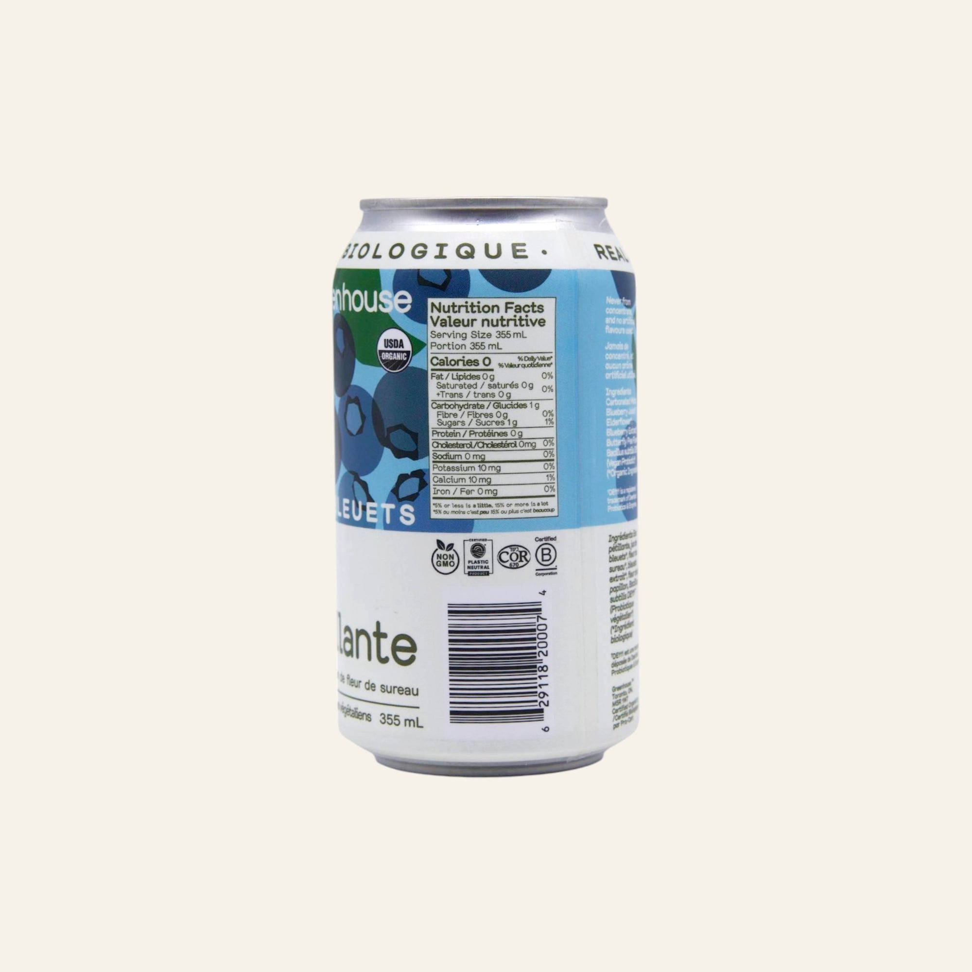 Greenhouse Organic Blueberry Sparkling Water 355mL