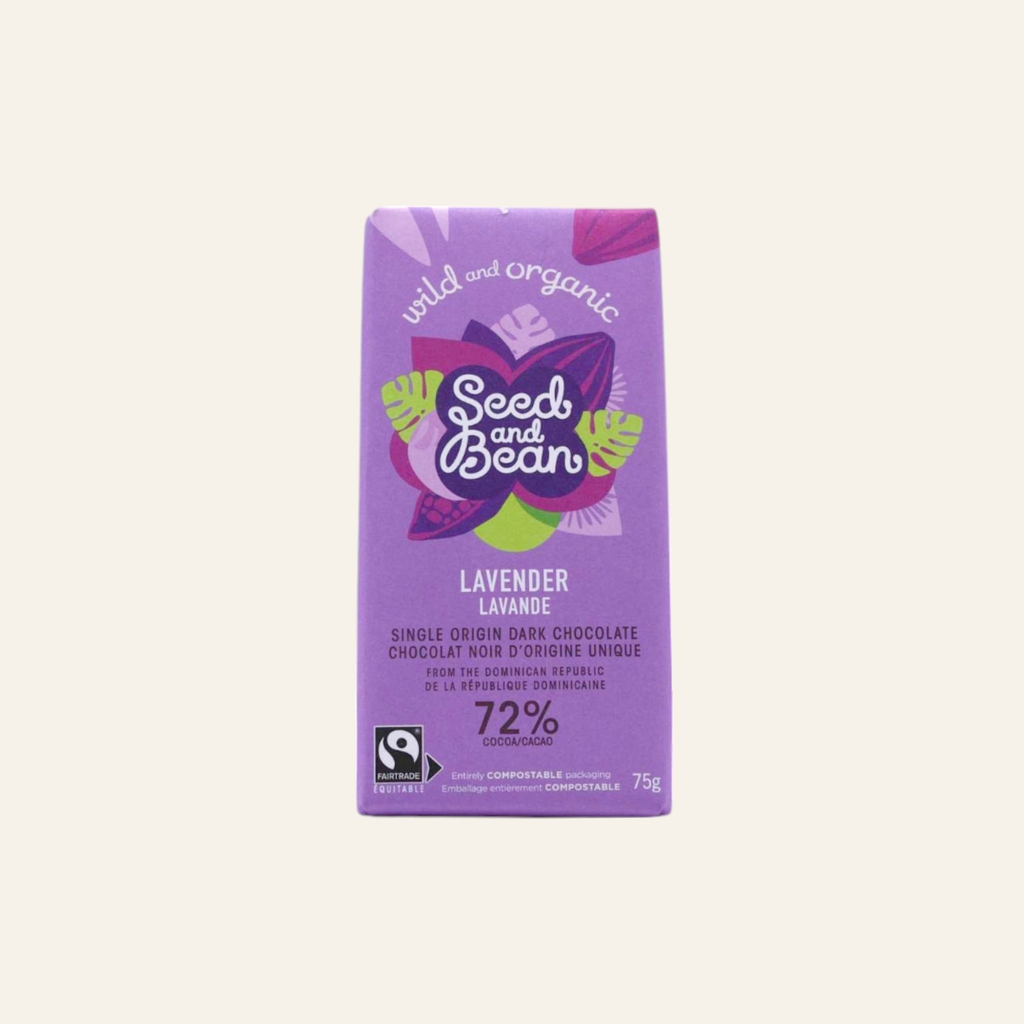 Seed & Bean Organic Sweet Lavender Extra Dark Chocolate Bar 75g